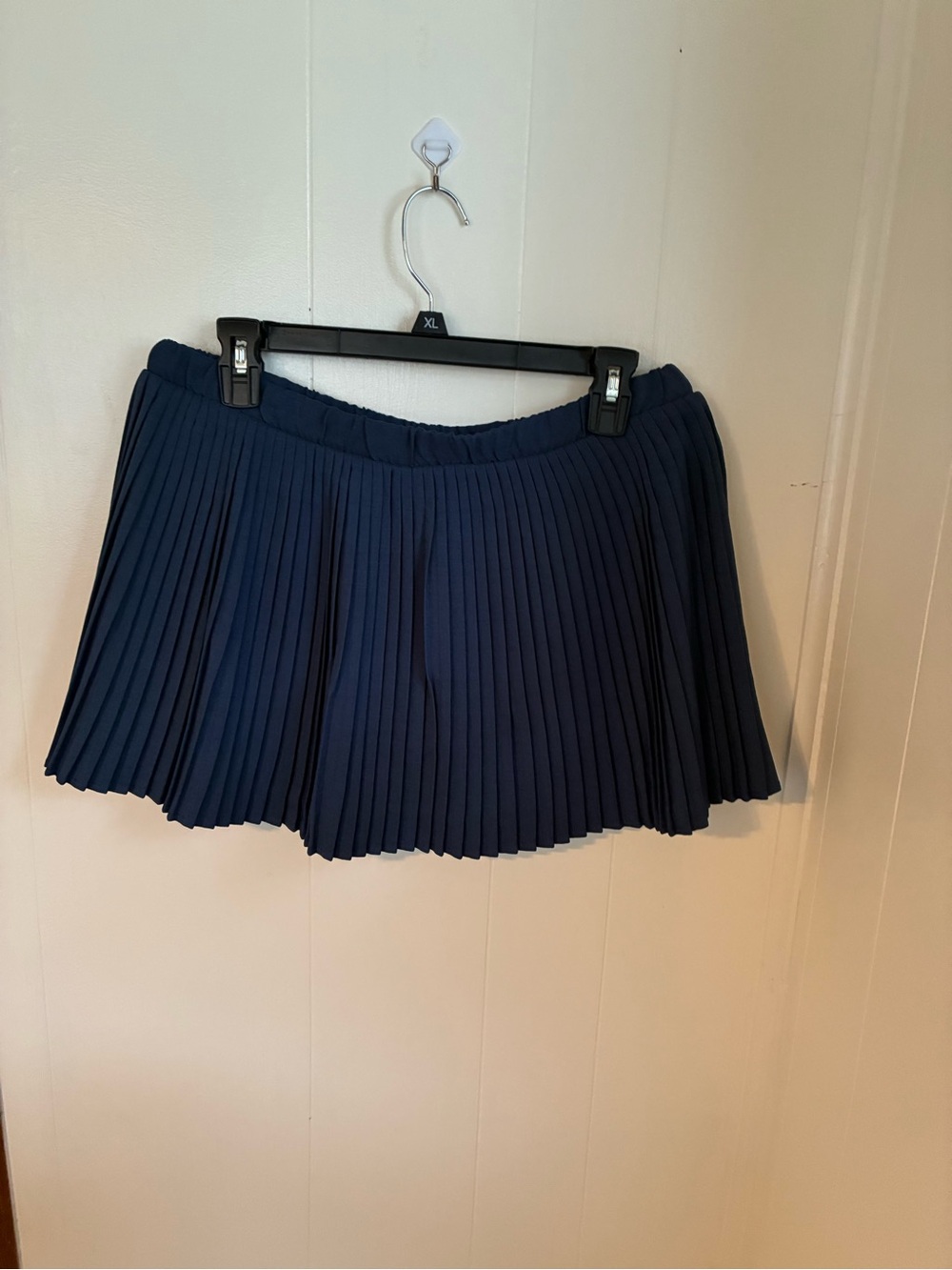 Navy Pleated Mini Skirt with Elastic Waist